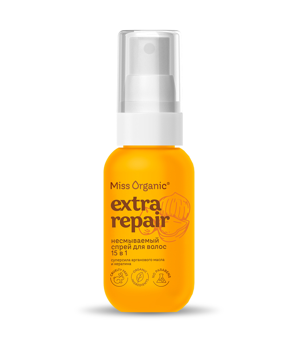 картинка Miss Organic несмываемый спрей для волос экспресс-уход 15 в 1 Extra repair